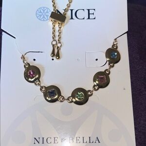 Gold Bracelet with Multicolor Gem Accents